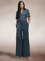 Hot Squash Blue Overwrap Print Jumpsuit - Imagen 3 de 5