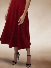 Hot Squash Red A Line Midi Dress with Cap Sleeves - Image 3 of 4
