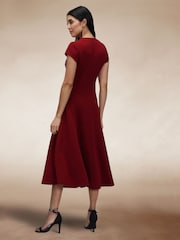 Hot Squash Red A Line Midi Dress with Cap Sleeves - Image 4 of 4