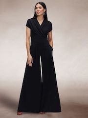 Hot Squash Black Cap Sleeved Wide Leg Jumpsuit - Image 1 of 5