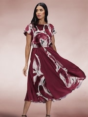 Hot Squash Red Pleated Midi Dress - Image 1 of 7
