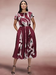 Hot Squash Red Pleated Midi Dress - Image 3 of 7