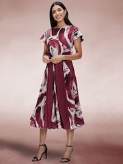 Hot Squash Red Pleated Midi Dress - Image 4 of 7