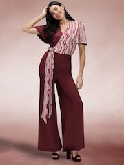 Hot Squash Red Overwrap Print Jumpsuit - Image 1 of 6