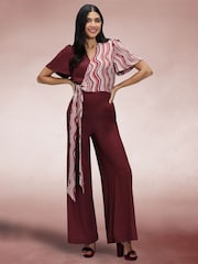 Hot Squash Red Overwrap Print Jumpsuit - Image 2 of 6