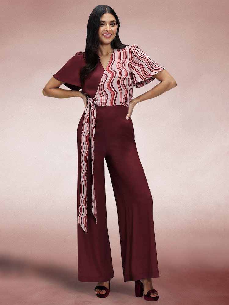 Hot Squash Red Overwrap Print Jumpsuit - Image 2 of 6 Hot Squash Red Overwrap Print Jumpsuit - Image 2 of 6