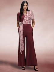 Hot Squash Red Overwrap Print Jumpsuit - Image 4 of 6