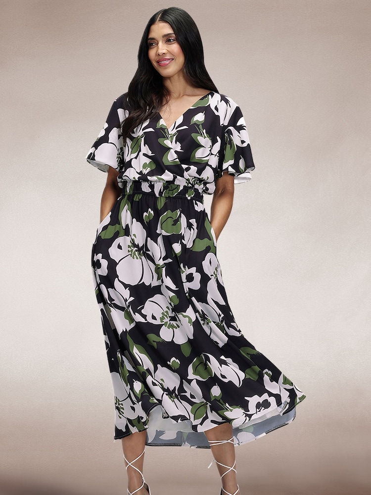 Hot Squash Chiffon Black Midi Dress - Image 2 of 4 Hot Squash Chiffon Black Midi Dress - Image 2 of 4