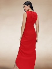 Hot Squash Red Deep V-Neck Ruched Dress - Image 5 of 6