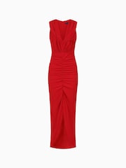 Hot Squash Red Deep V-Neck Ruched Dress - Image 6 of 6