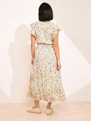 PixieGirl Petite Natural Flutter Sleeve Wrap Midi Dress - Image 2 of 4