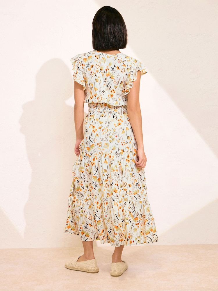 PixieGirl Petite Natural Flutter Sleeve Wrap Midi Dress - Image 2 of 4