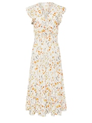 PixieGirl Petite Natural Flutter Sleeve Wrap Midi Dress - Image 4 of 4