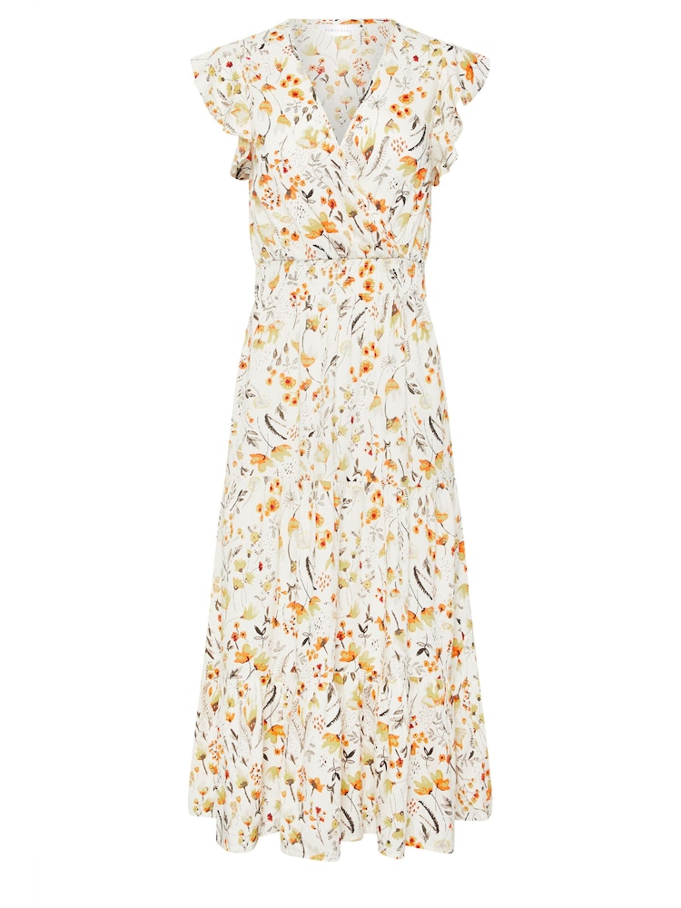 PixieGirl Petite Natural Flutter Sleeve Wrap Midi Dress - Image 4 of 4