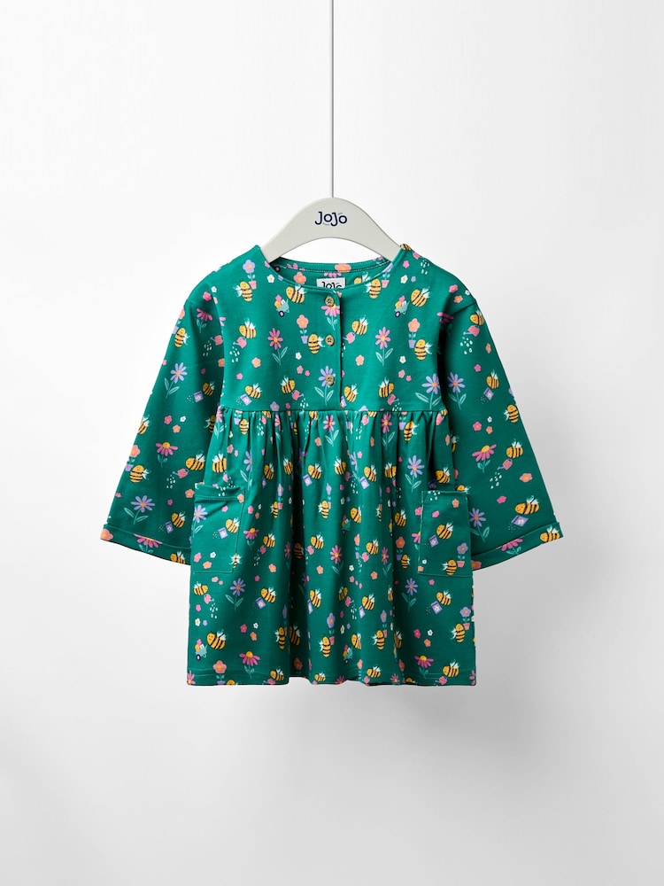 أخضر - JoJo Maman Bébé Button Front Printed Pet In Pocket Dress - صورة 1 من 4