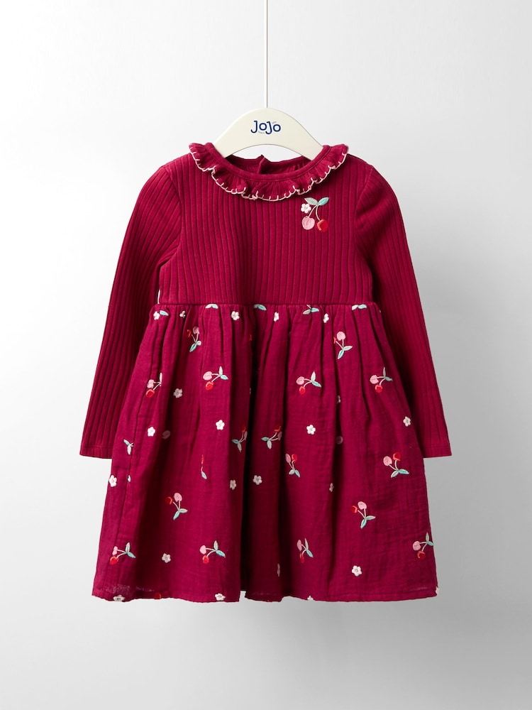 Jojo Maman Bébé Red Emb Dress - Image 1 of 5