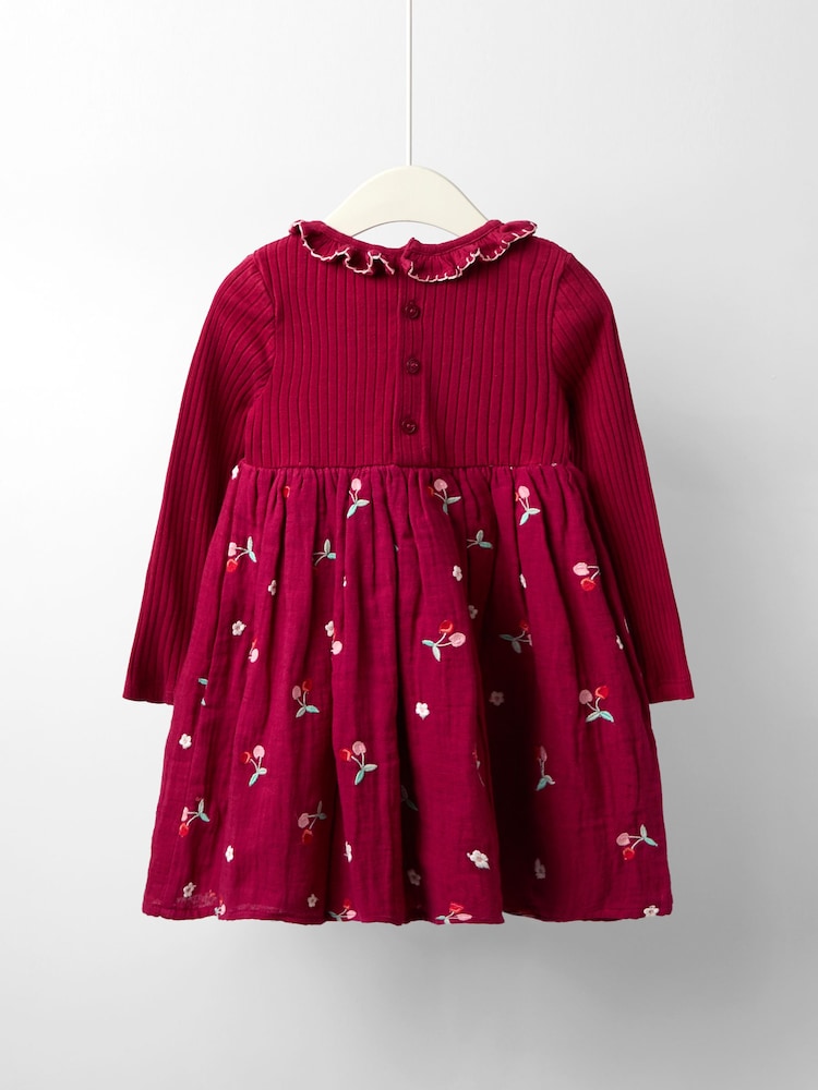 Jojo Maman Bébé Red Emb Dress - Image 2 of 5