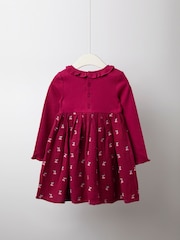 JoJo Maman Bébé Berry Pink Cherry Embroidered Rib Cheesecloth Dress - Image 6 of 6