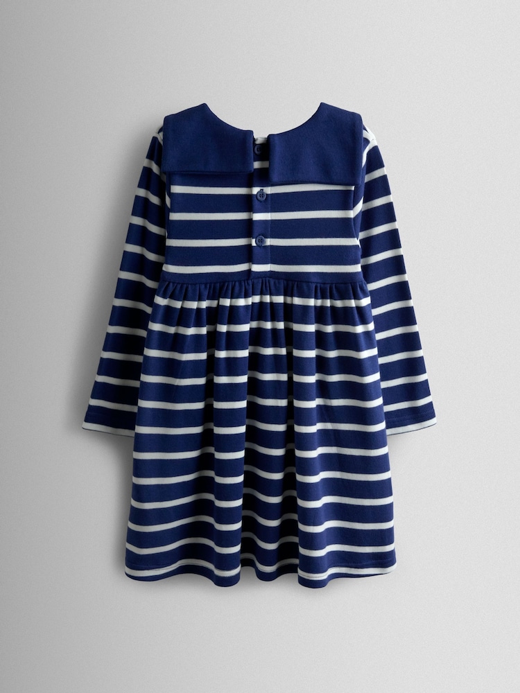 JoJo Maman Bébé Navy Blue Long Sleeve Sailor Jersey Dress - Image 2 of 3 JoJo Maman Bébé Navy Blue Long Sleeve Sailor Jersey Dress - Image 2 of 3