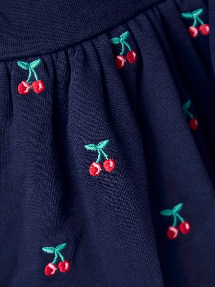 JoJo Maman Bébé Navy Blue Cherry Crochet Collar Embroidered Sweat Dress - Image 2 of 4