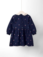 JoJo Maman Bébé Navy Blue Cherry Crochet Collar Embroidered Sweat Dress - Image 4 of 4