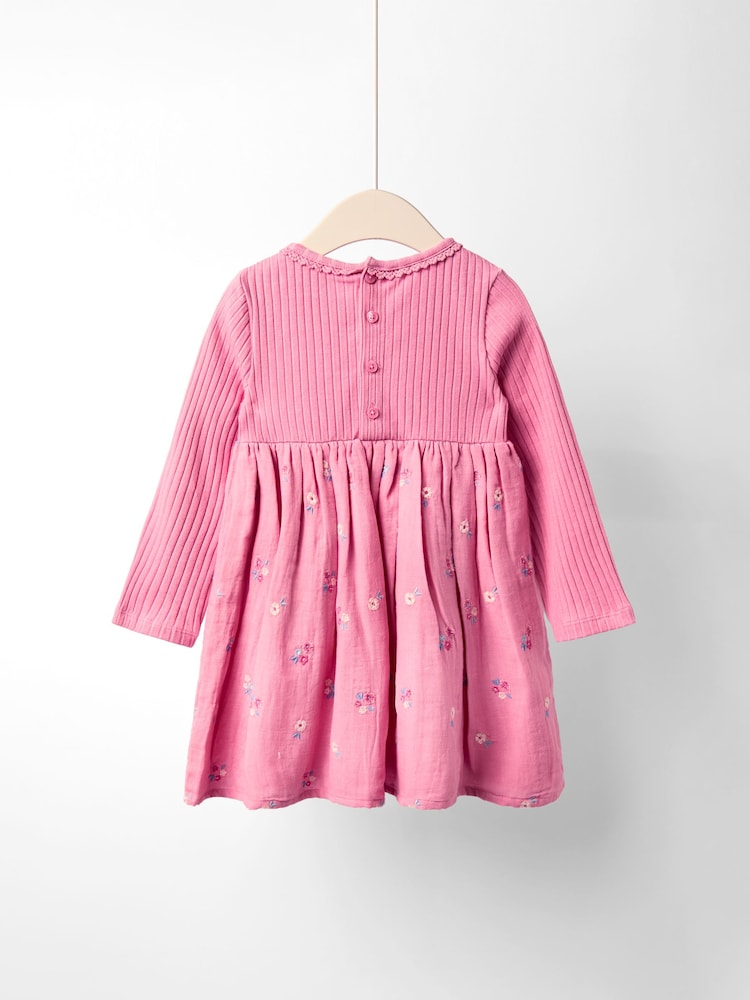 Jojo Maman Bébé Pink Emb Dress - Image 2 of 4