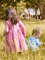 JoJo Maman Bébé Pink Embroidered Rib Cheesecloth Dress - Image 7 of 11