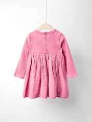 JoJo Maman Bébé Pink Embroidered Rib Cheesecloth Dress - Image 9 of 11