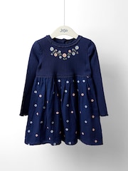Jojo Maman Bébé Blue Emb Dress - Image 1 of 5