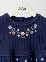 Jojo Maman Bébé Blue Emb Dress - Image 3 of 5