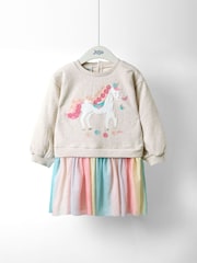 لون طبيعي - JoJo Maman Bébé Appliqué Tulle Sweat dress - صورة 1 من 5