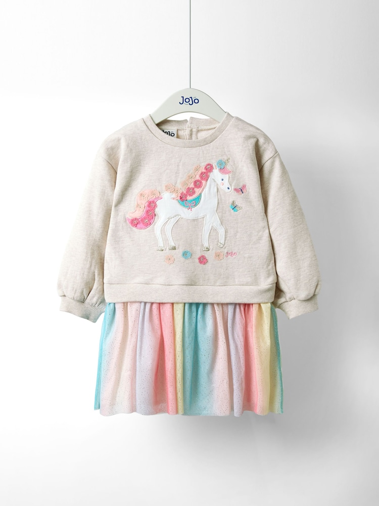 لون طبيعي - JoJo Maman Bébé Appliqué Tulle Sweat dress - صورة 1 من 5 لون طبيعي - JoJo Maman Bébé Appliqué Tulle Sweat dress - صورة 1 من 5