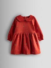 JoJo Maman Bébé Rust Orange Floral Embroidered Sweat Dress with Collar - Image 1 of 4