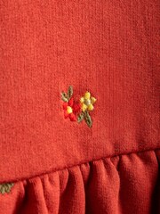 JoJo Maman Bébé Rust Orange Floral Embroidered Sweat Dress with Collar - Image 3 of 4