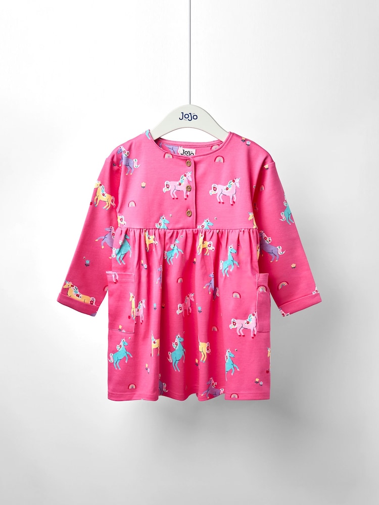 JoJo Maman Bébé Light Pink Button Front Printed Pet In Pocket Dress - Image 1 of 3 JoJo Maman Bébé Light Pink Button Front Printed Pet In Pocket Dress - Image 1 of 3