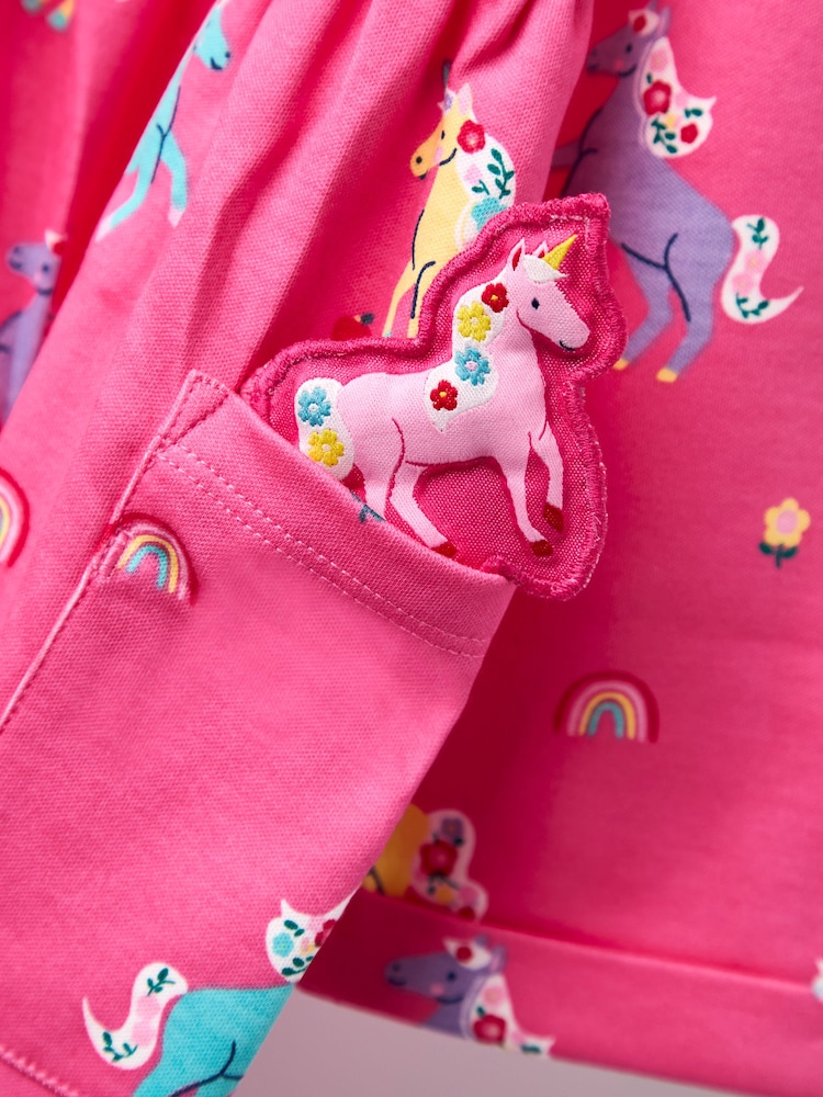 وردي فاتح - JoJo Maman Bébé Button Front Printed Pet In Pocket Dress - صورة 3 من 3