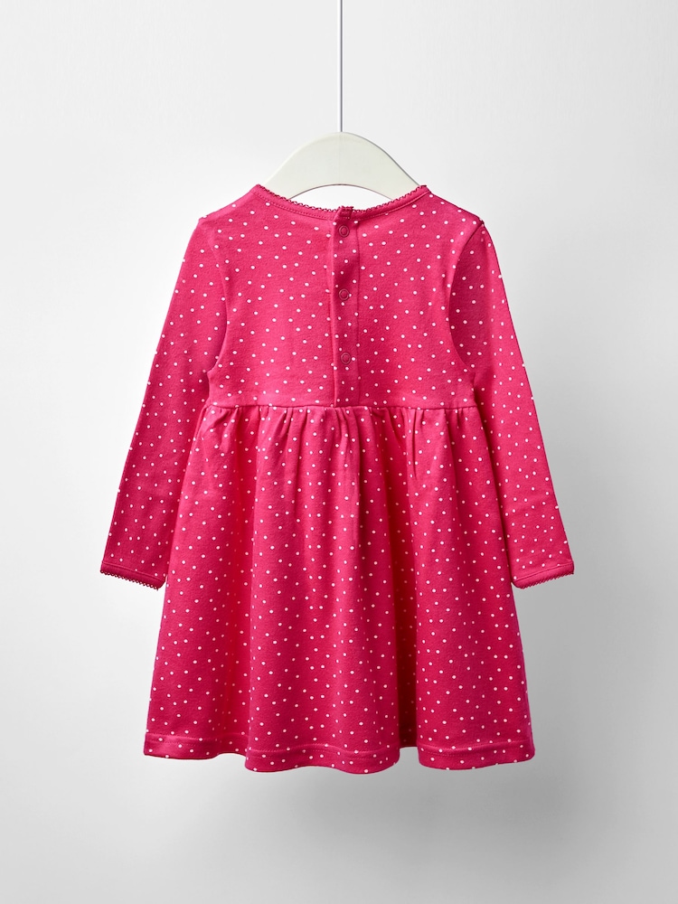 JoJo Maman Bébé Pink Spot Printed Jersey Dress - Image 2 of 4