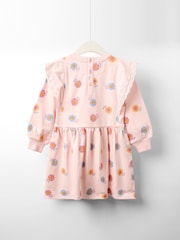 JoJo Maman Bébé Pink Broderie Frill Sweat Dress - Image 2 of 4