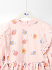 JoJo Maman Bébé Pink Broderie Frill Sweat Dress - Image 3 of 4