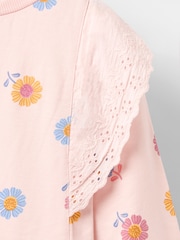 JoJo Maman Bébé Pink Broderie Frill Sweat Dress - Image 4 of 4