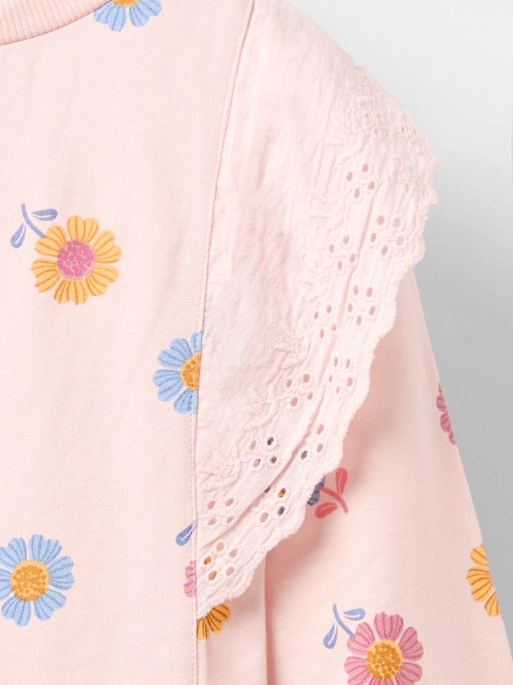 JoJo Maman Bébé Pink Broderie Frill Sweat Dress - Image 4 of 4