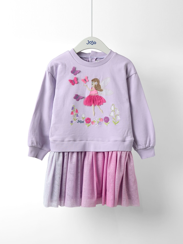 أرجواني - JoJo Maman Bébé Appliqué Tulle Sweat dress - صورة 1 من 5