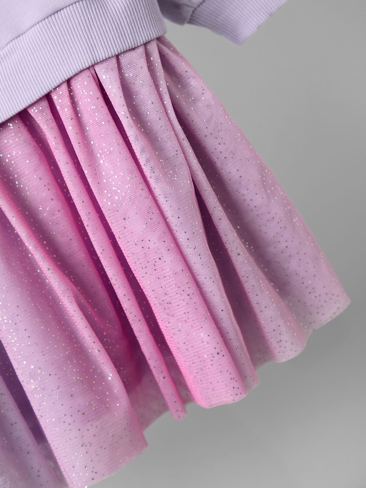 أرجواني - JoJo Maman Bébé Appliqué Tulle Sweat dress - صورة 5 من 5