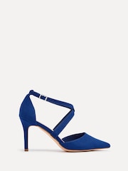 Linzi Blue Runway Stiletto Court Heels With Crossover Front Strap - Image 2 of 5