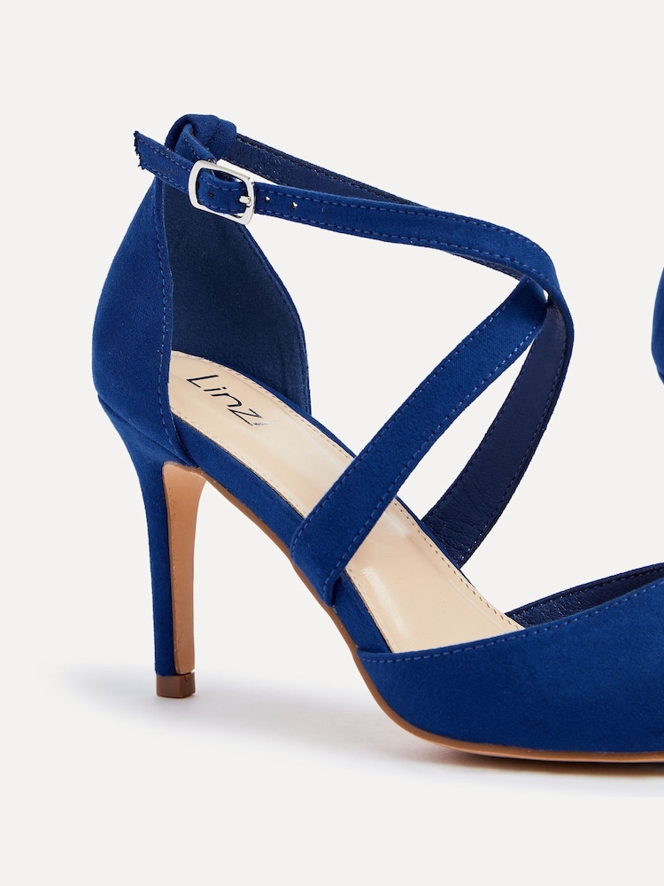 Linzi Blue Runway Stiletto Court Heels With Crossover Front Strap - Image 5 of 5
