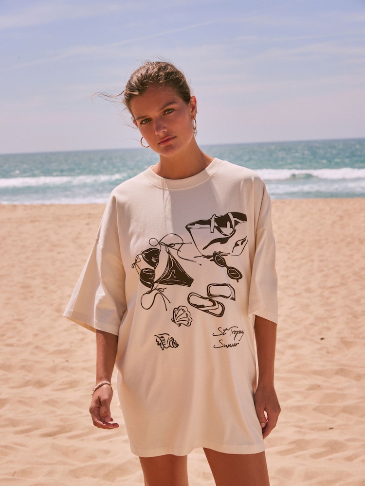 Bikini crema - Camiseta de playa con estampado gráfico - Imagen 2 de 9 Bikini crema - Camiseta de playa con estampado gráfico - Imagen 2 de 9