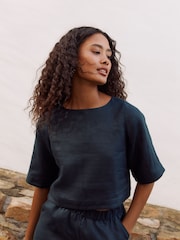 Marinha - 100% Linen Short Sleeve Top - Imagem 1 de 5