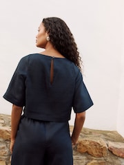 Marinha - 100% Linen Short Sleeve Top - Imagem 2 de 5