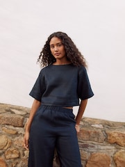 Marinha - 100% Linen Short Sleeve Top - Imagem 4 de 5