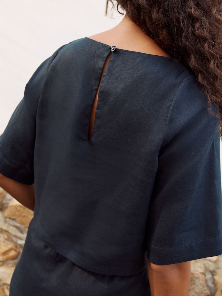Marinha - 100% Linen Short Sleeve Top - Imagem 5 de 5